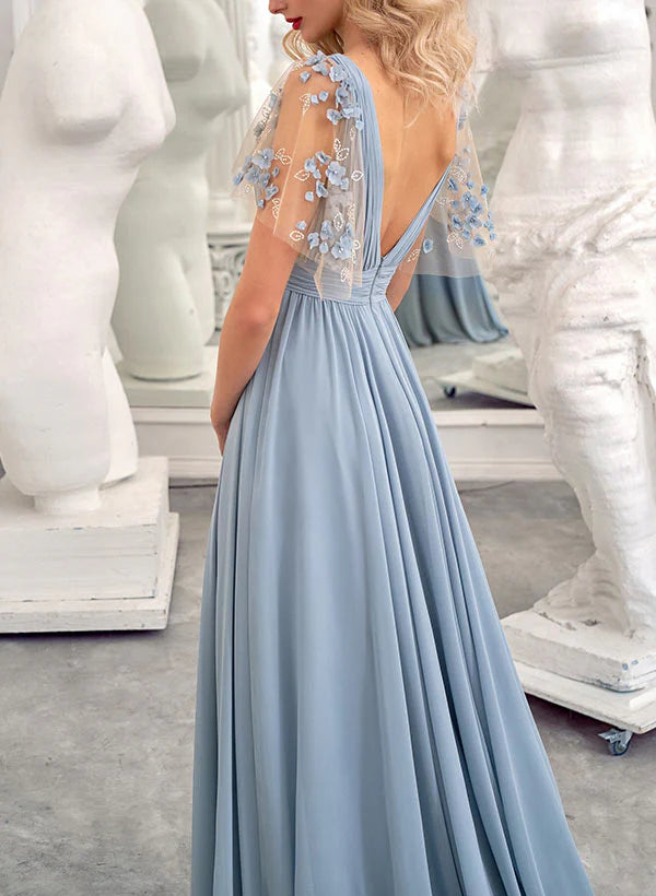 A-line/Princess V-neck and floor length bridesmaid dress