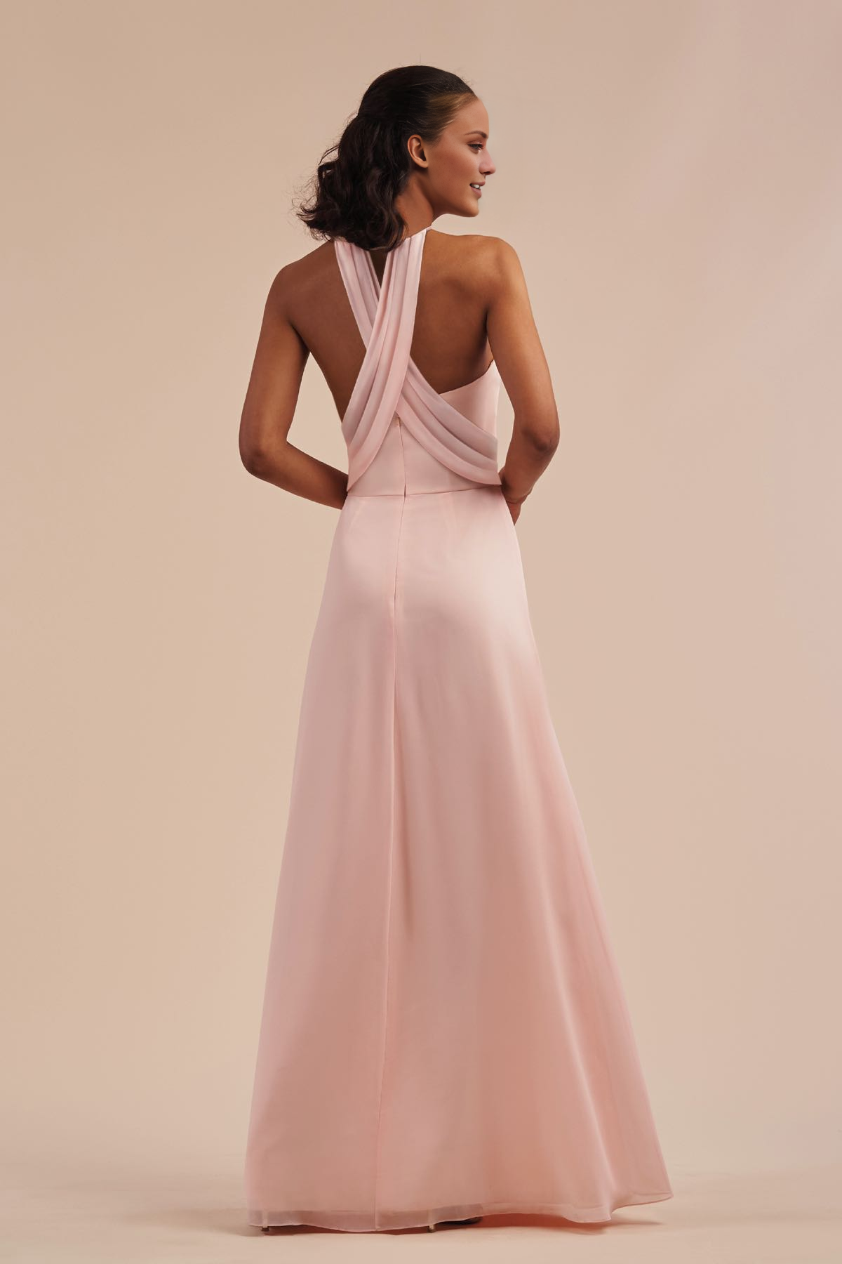 A-line V-neck off shoulder sleeveless backless and floor length Prom dress