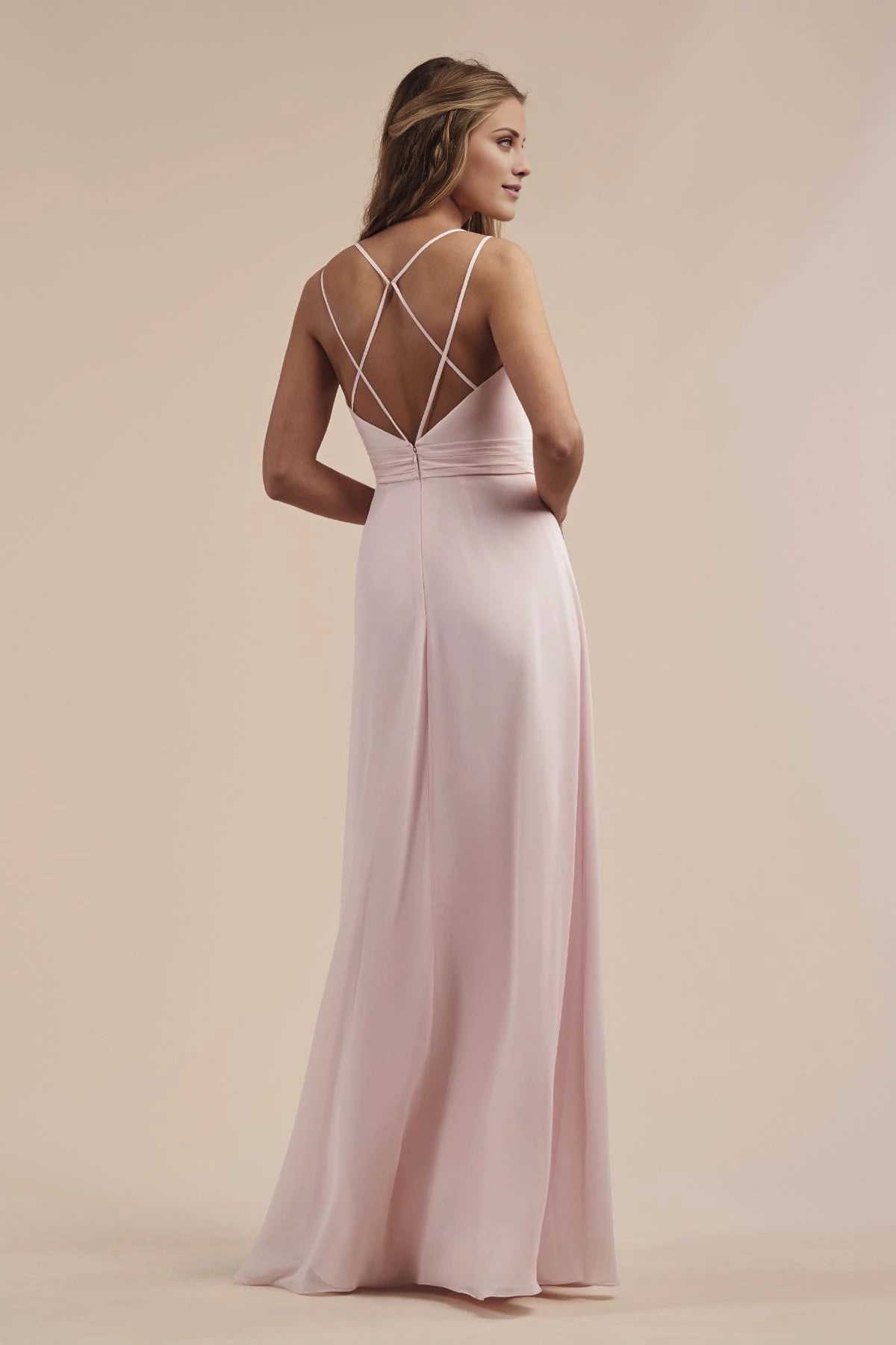 A-line scarf collar with exposed shoulders sleeveless thin shoulder straps exposed back and floor length Prom dress