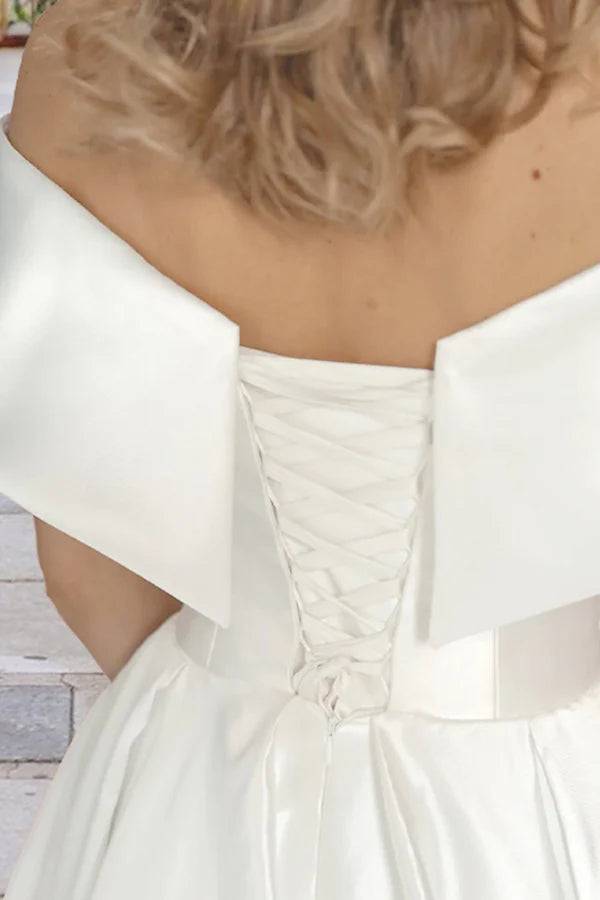 Robe de mariée blanche longue en satin, épaules dénudées, cadeau de fête