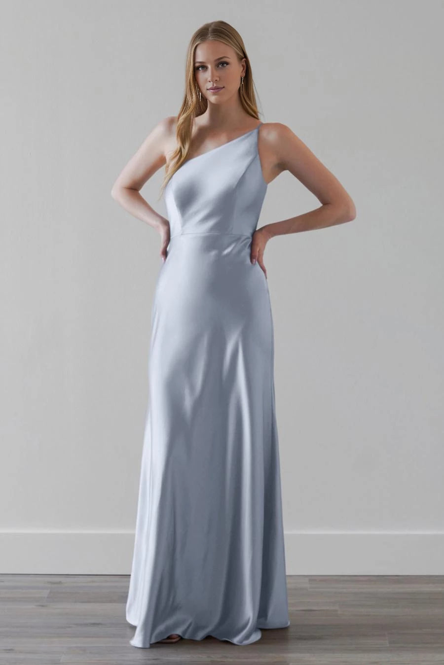 Asymmetric collar off shoulder sleeveless backless and floor length Prom dress