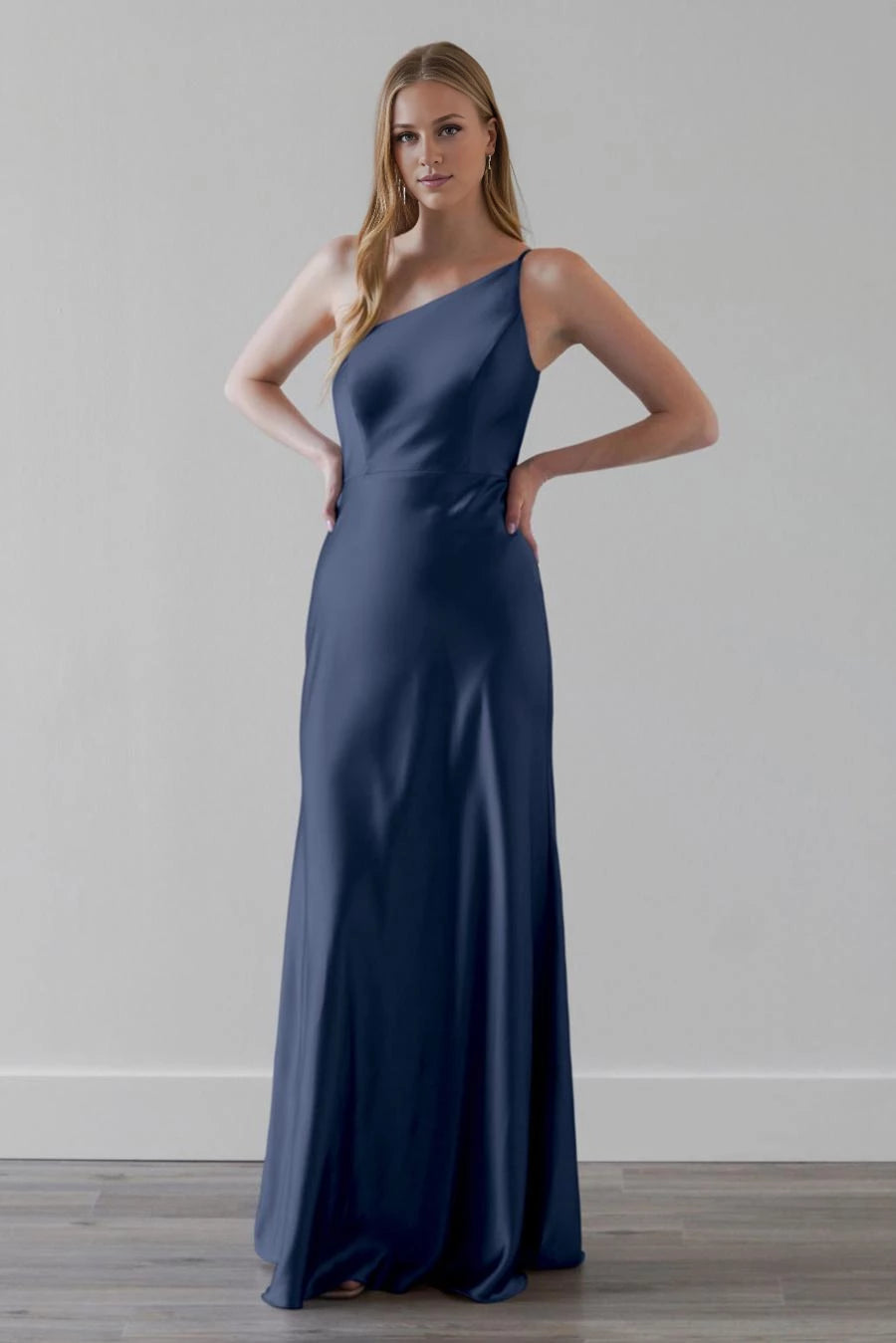 Asymmetric collar off shoulder sleeveless backless and floor length Prom dress