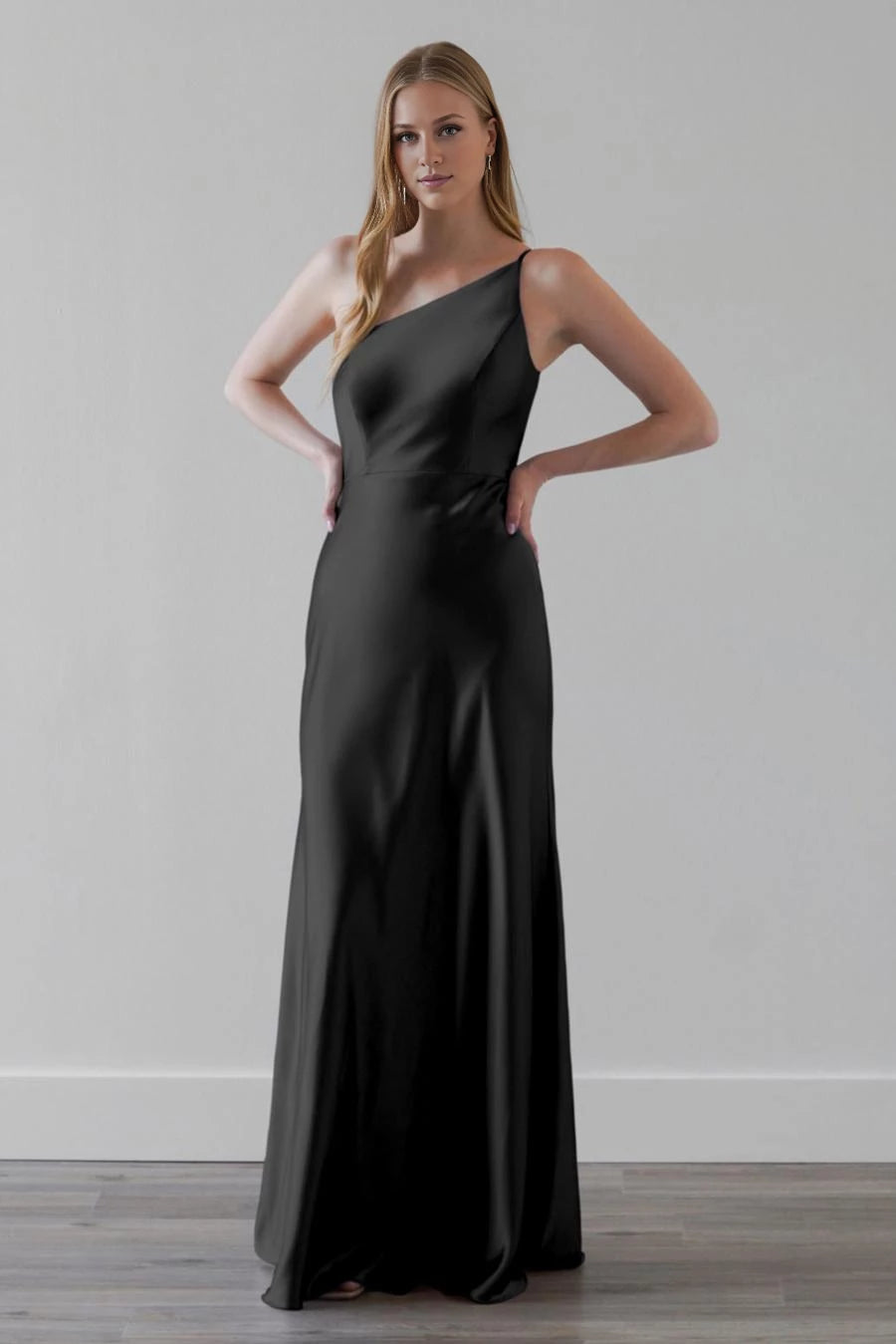 Asymmetric collar off shoulder sleeveless backless and floor length Prom dress