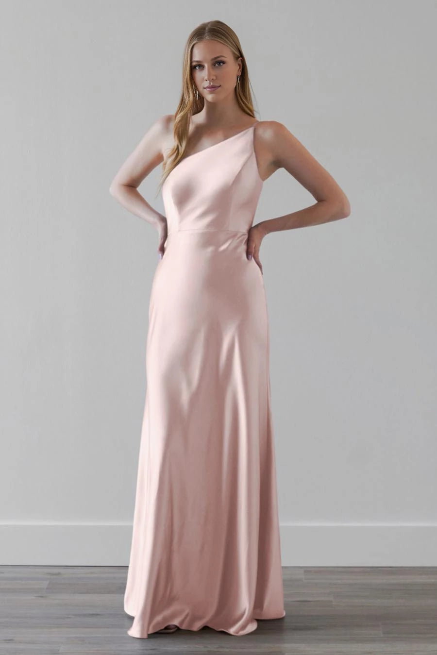 Asymmetric collar off shoulder sleeveless backless and floor length Prom dress