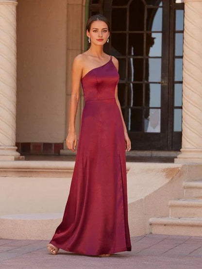 Asymmetric collar off shoulder sleeveless backless and floor length evening dress