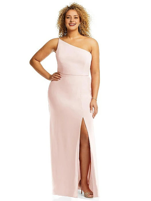 Robe de soirée asymétrique à col asymétrique, épaules dénudées, sans manches, dos nu, fente latérale et longueur au sol