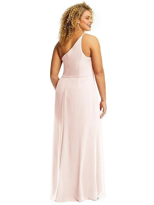 Robe de soirée asymétrique à col asymétrique, épaules dénudées, sans manches, dos nu, fente latérale et longueur au sol