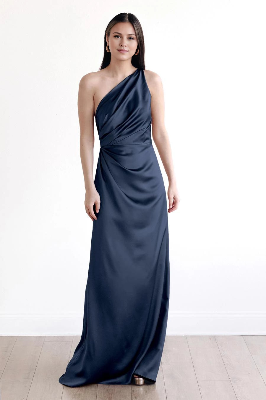 Asymmetric collar sleeveless backless and floor length Prom dress