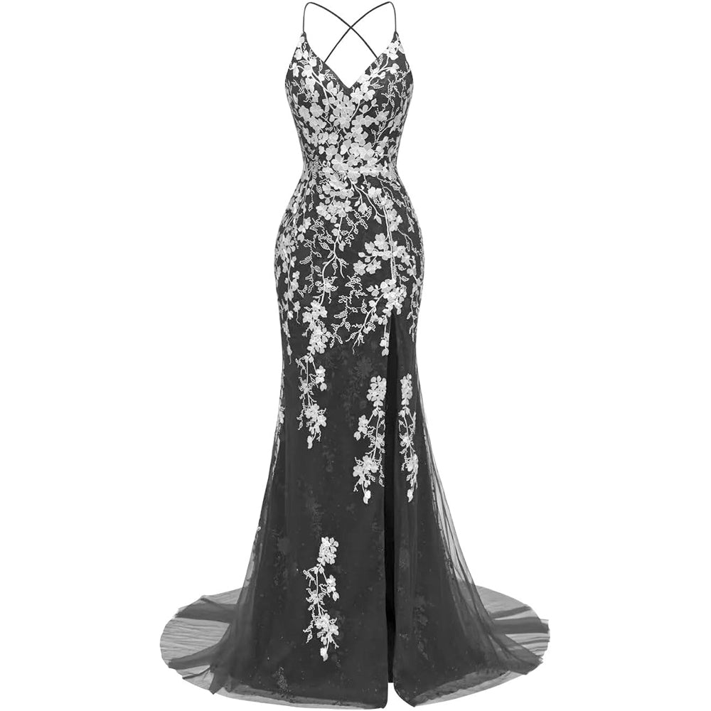 Meerjungfrau-Ballkleid aus italienischer Spitze mit Nudelträgern