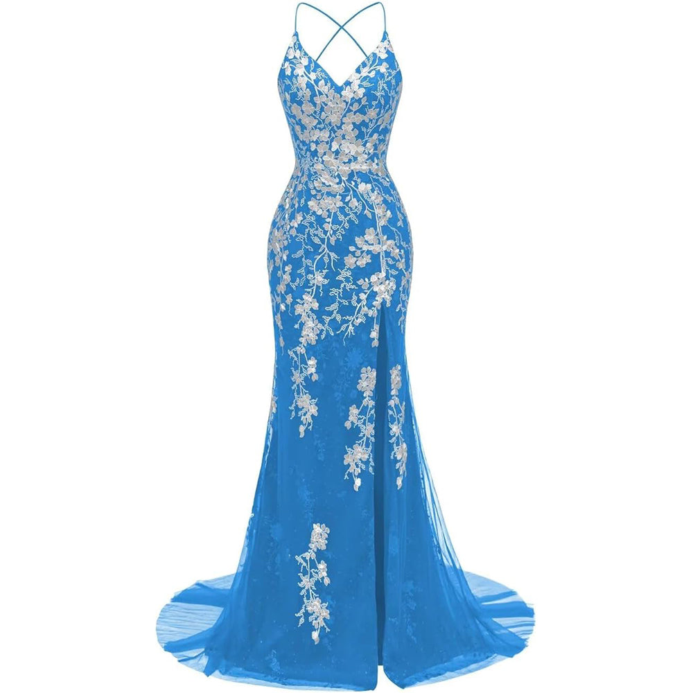 Meerjungfrau-Ballkleid aus italienischer Spitze mit Nudelträgern