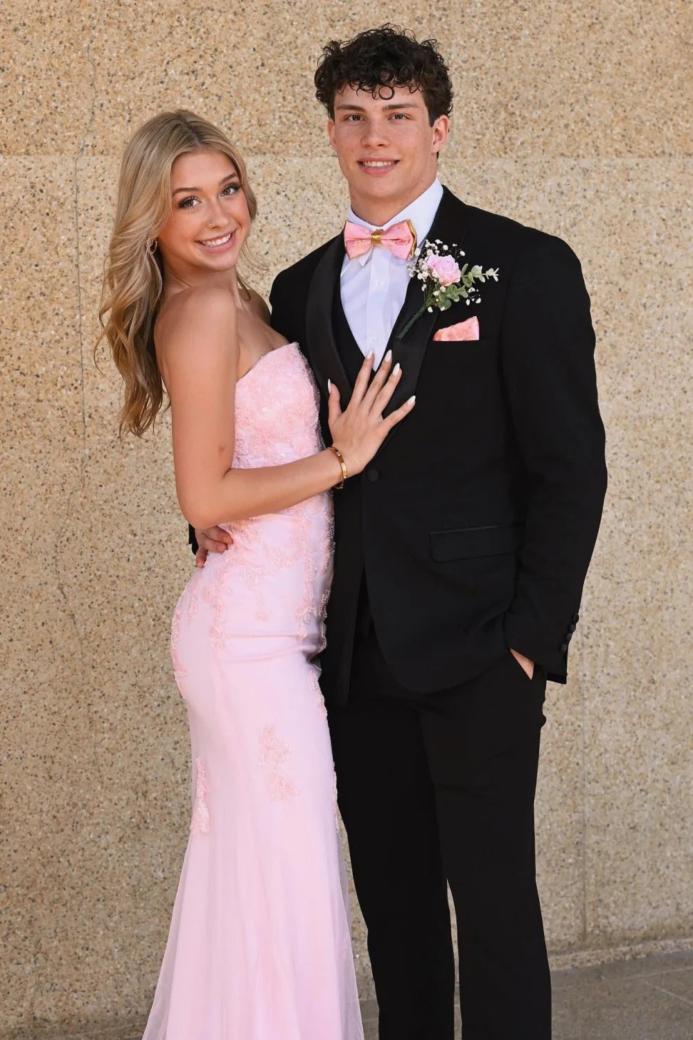 Blush Pink Strapless Lace Mermaid Gown – Prom Bridesmaid Dress