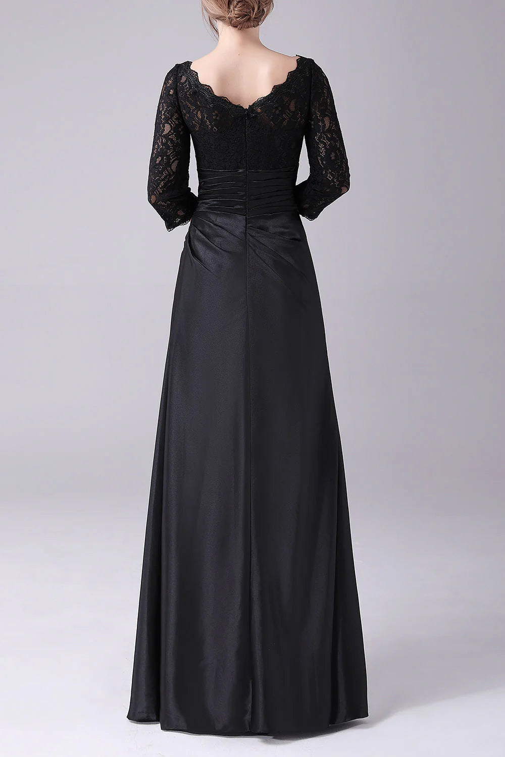 Black A-line boat neck long sleeved mother of the bride dress