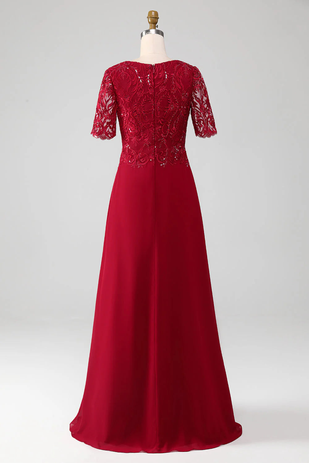 Robe rouge vin à col rond en forme de A avec autocollants à paillettes brillantes pour la robe de la mère de la mariée