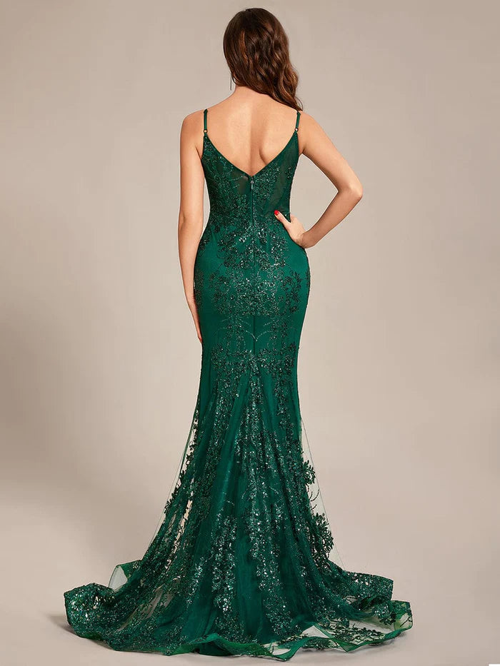 Robe de bal sirène transparente brodée de sequins, taille personnalisée 