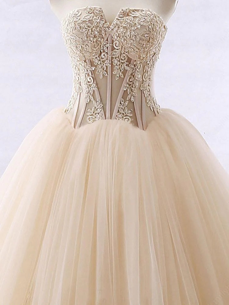 Robes de bal chics sans bretelles en tulle à lacets, décolleté en cœur, modestes, bon marché, longues robes de bal