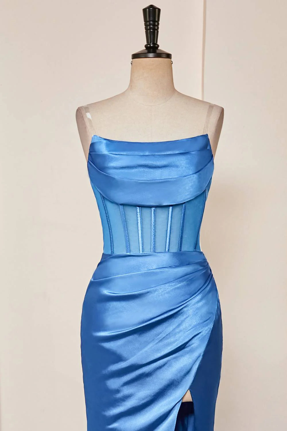 Chic Mermaid Strapless Corset-Front High-Slit Floor-Length Prom Dress