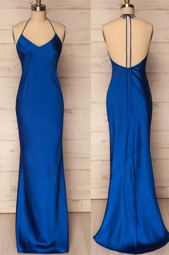 Chic Mermaid V-Neck Halter Strap Low-Back Floor-Length Prom Dress