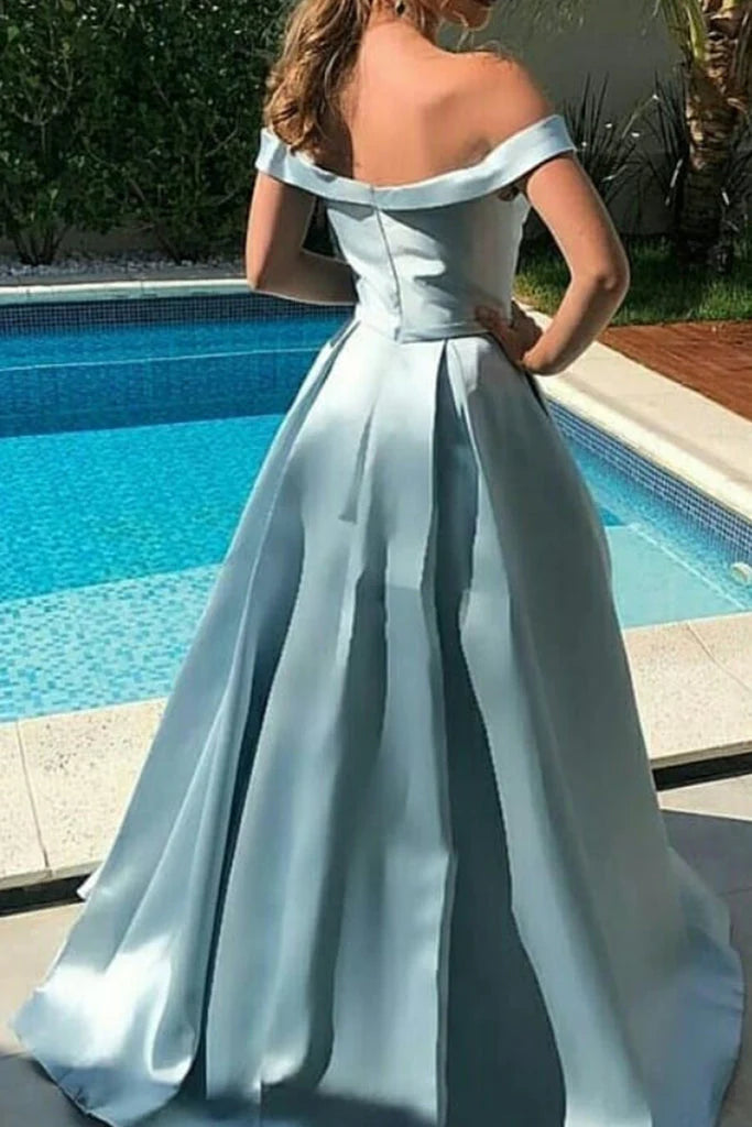 Robe de bal chic en satin à épaules dénudées et décolleté en cœur, bon marché 