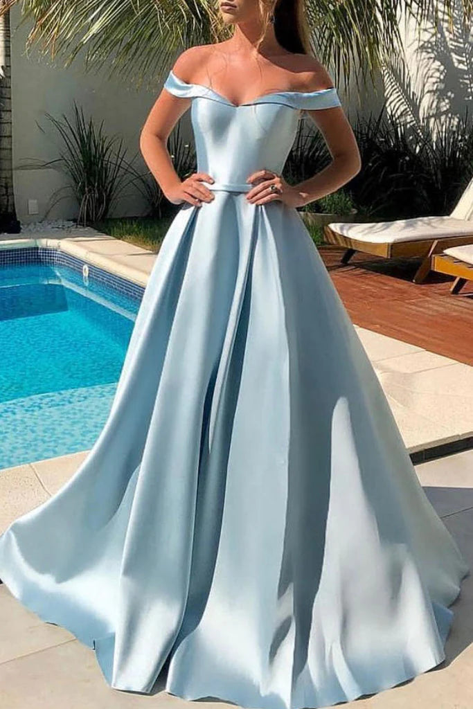Robe de bal chic en satin à épaules dénudées et décolleté en cœur, bon marché 