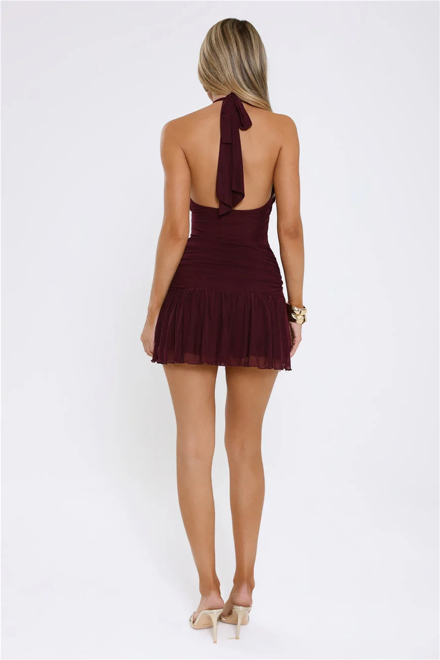 Chic A-Line Halter Neck Sleeveless Tie Back Mini Homecoming Party Dresses