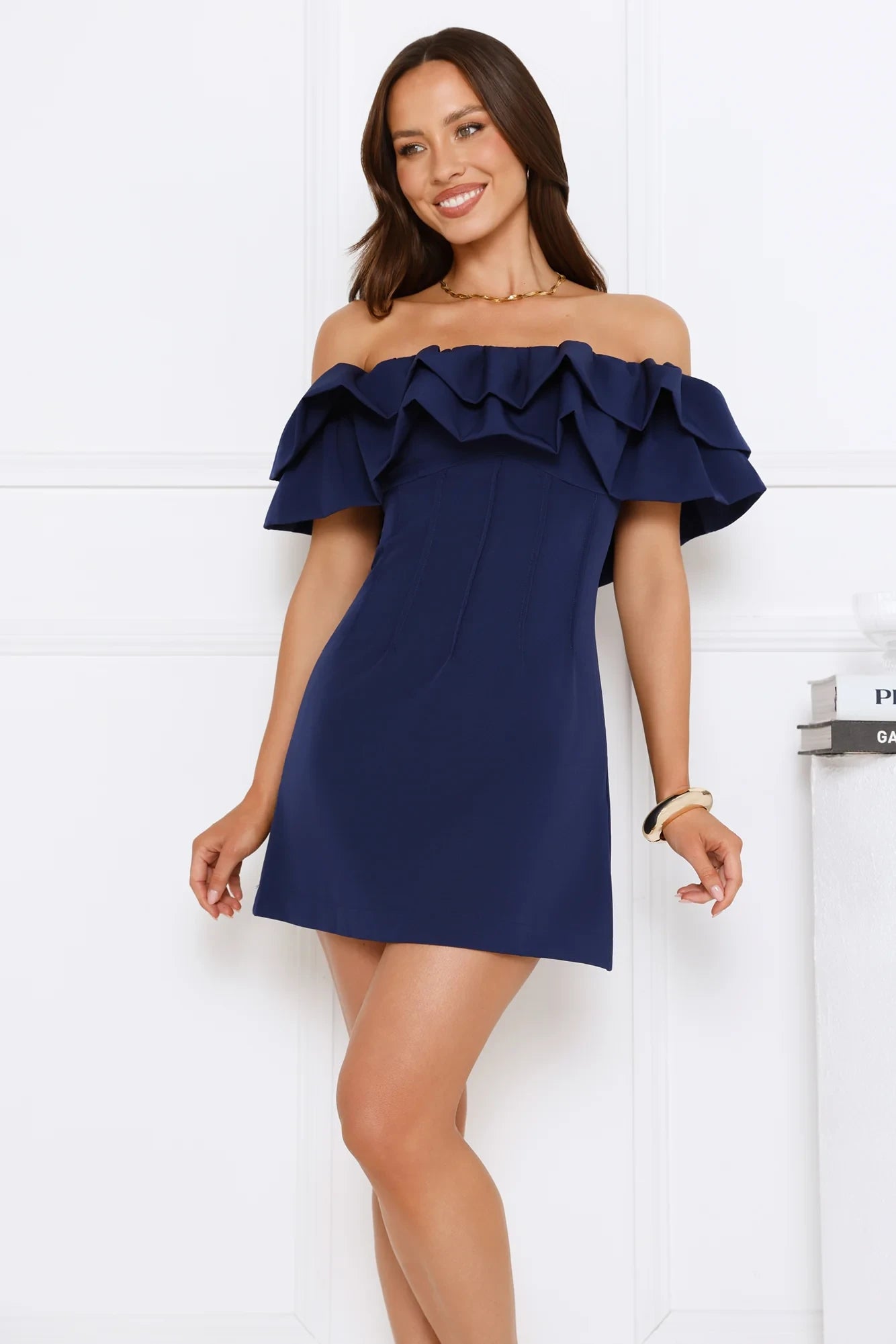 Chic A-Line Ruffled Off-Shoulder Short Sleeve Mini Homecoming Dress with a Sleek Back