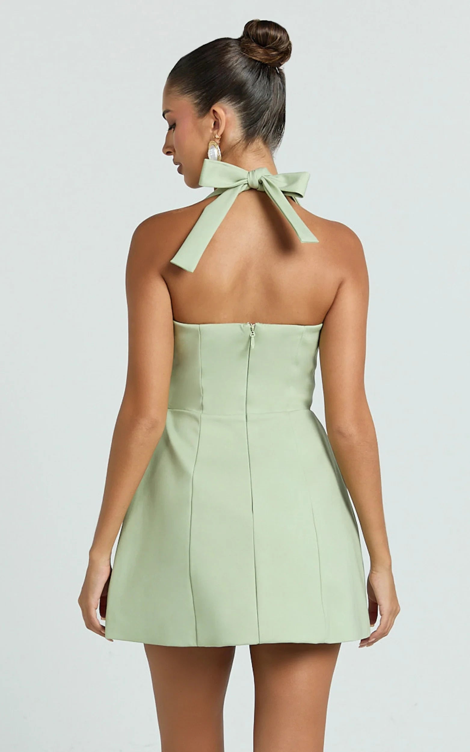 Chic A-Line Square Halter Tie Sleeveless Open Back Mini Homecoming Dress with Bow Detail