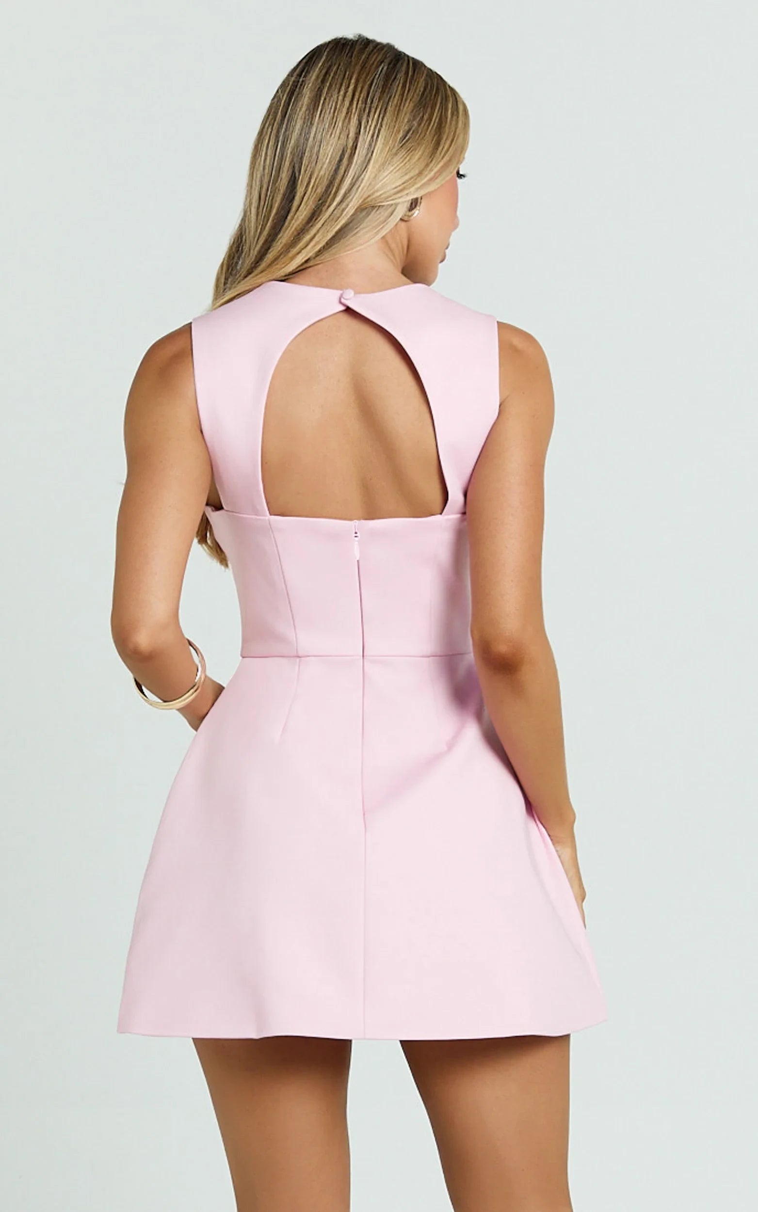 Chic A-Line Square Neck Sleeveless Keyhole Back Mini Homecoming Dress with Flap Pockets