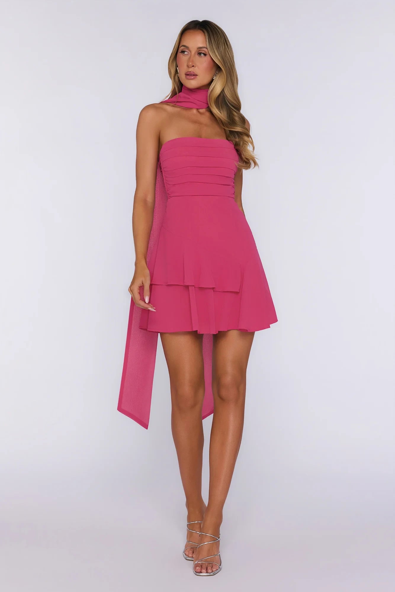 Chic A-Line Strapless Tie-Back Open Mini Homecoming Dress with Scarf Detail