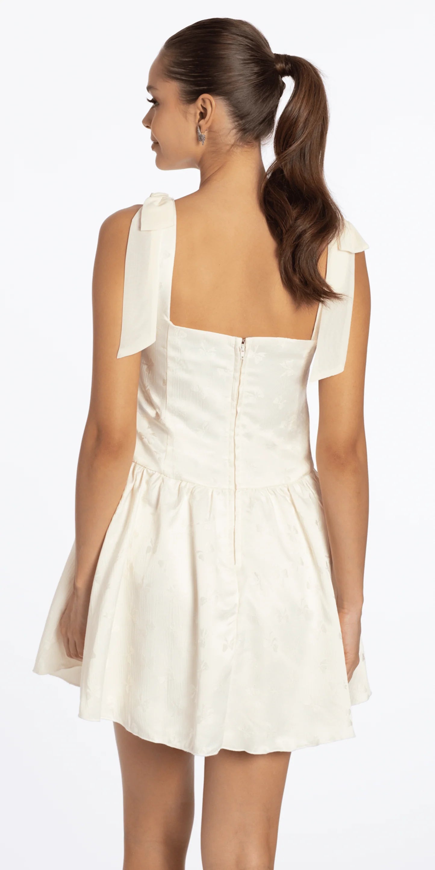 Chic A-line Square Neck Sleeveless Tie-Shoulder Zipper Back Mini Homecoming Dresses with Butterfly Jacquard