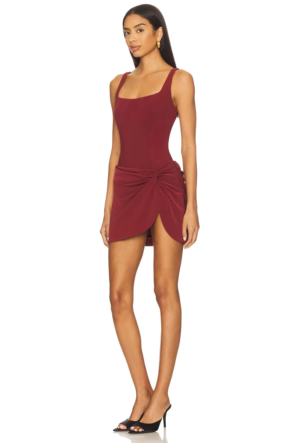 Chic Fitted Square Neck Sleeveless Low Scoop Back Mini Knotted Homecoming Dresses
