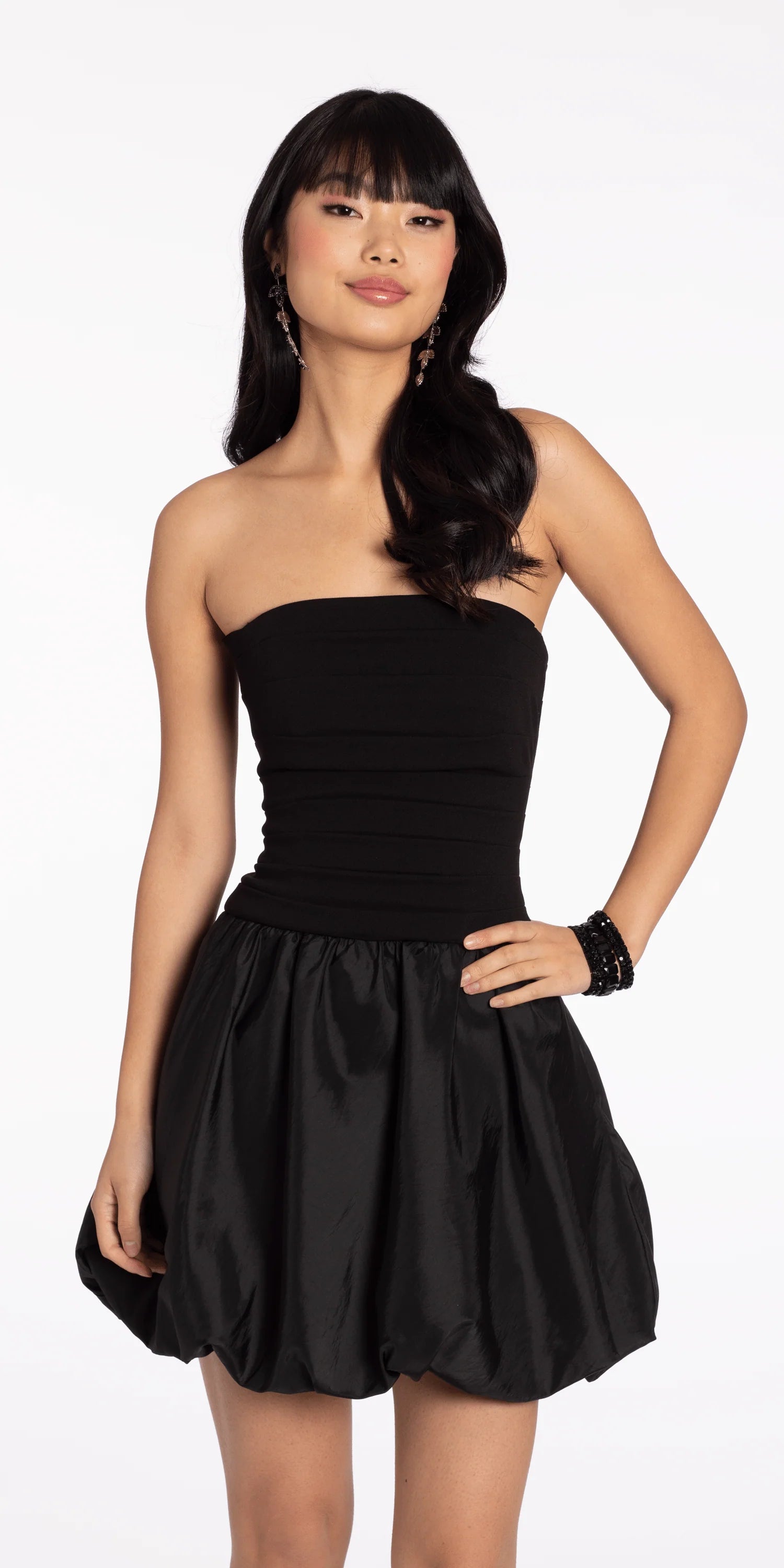 Chic Strapless Sleeveless Zipper Back Mini Bubble Skirt A-Line Homecoming Dresses for Teens
