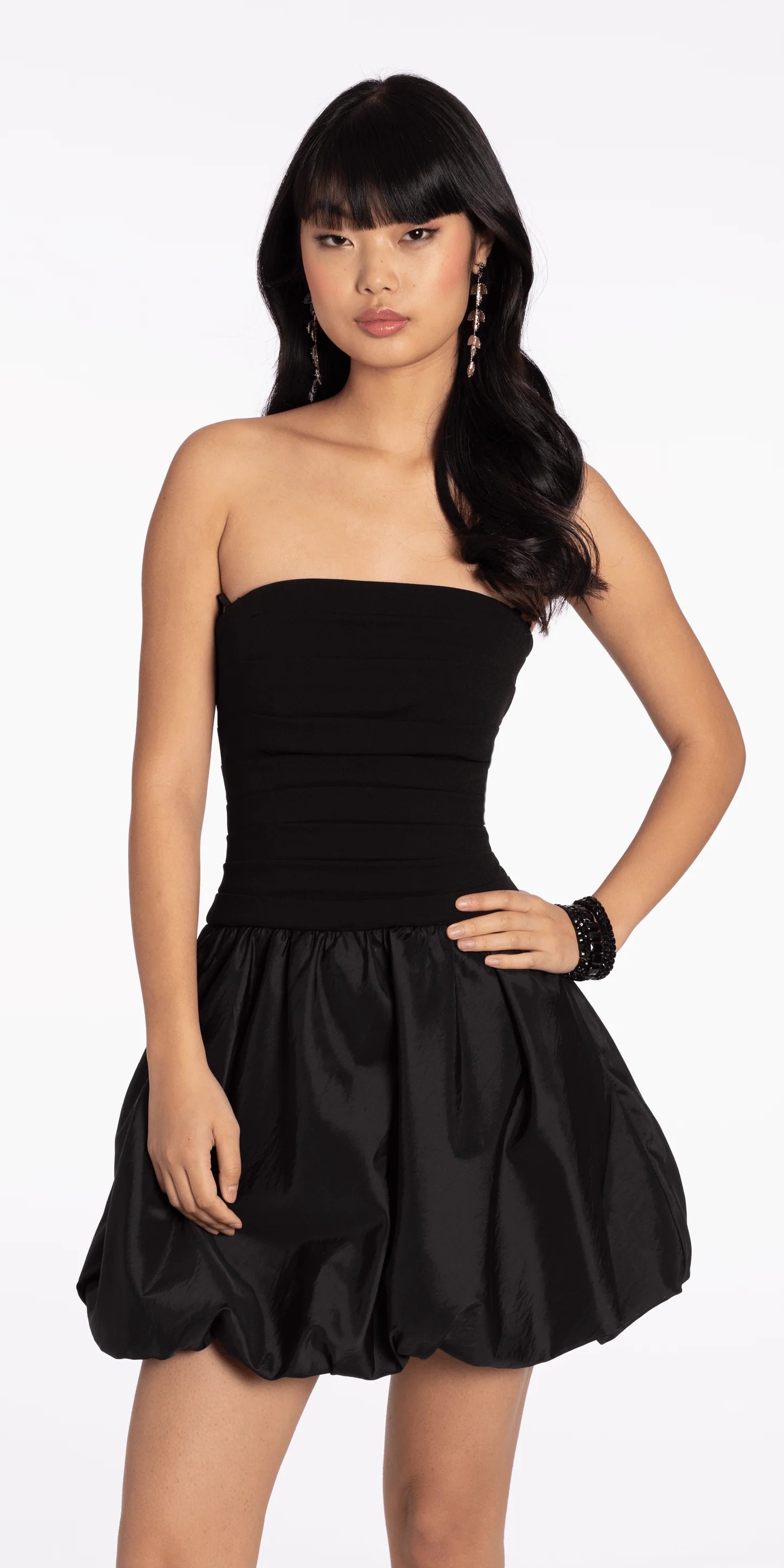 Chic Strapless Sleeveless Zipper Back Mini Bubble Skirt A-Line Homecoming Dresses for Teens
