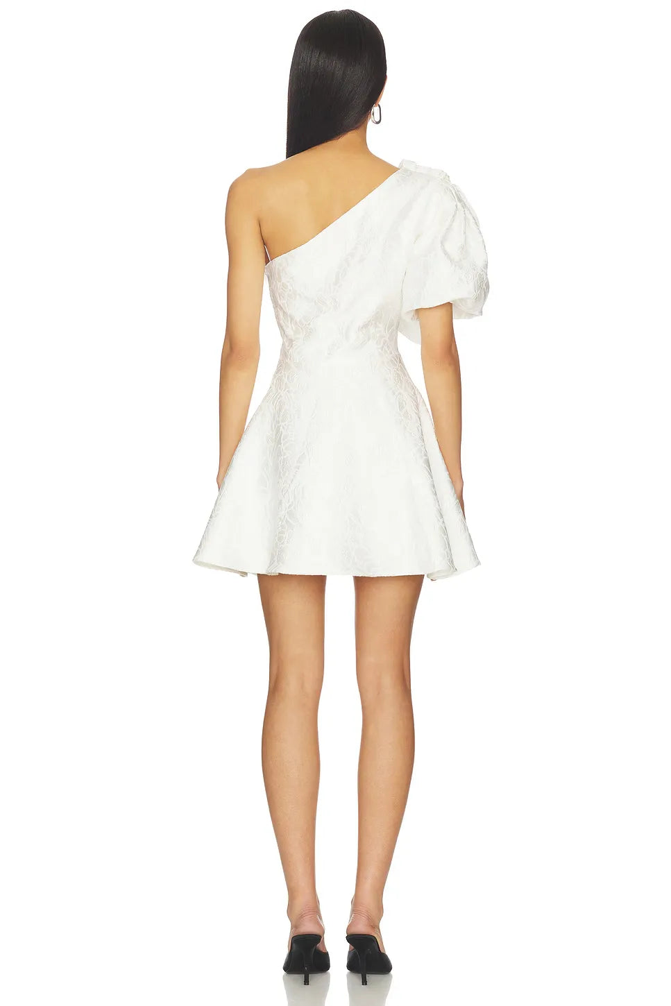 Chic Textured A-Line One-Shoulder Puff Sleeve Mini Homecoming Dress with Dramatic Bow Detail for Parties