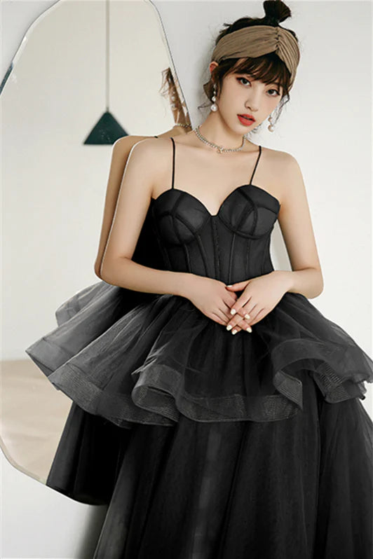Corset Bodice Tulle Prom Gown with Spaghetti Straps and Ruffled Skirt