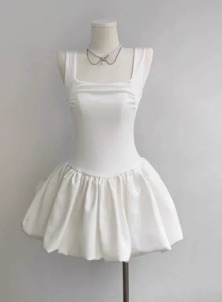 Crisp A-Line Square-Neck Wide-Strap Bubble-Hem Mini Homecoming Dress