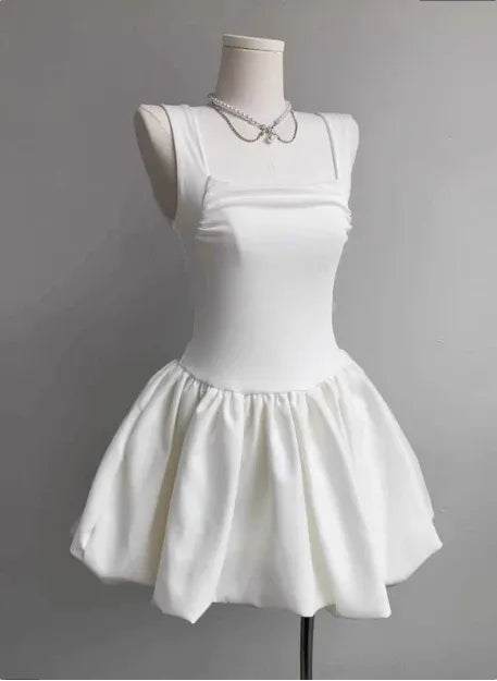 Crisp A-Line Square-Neck Wide-Strap Bubble-Hem Mini Homecoming Dress