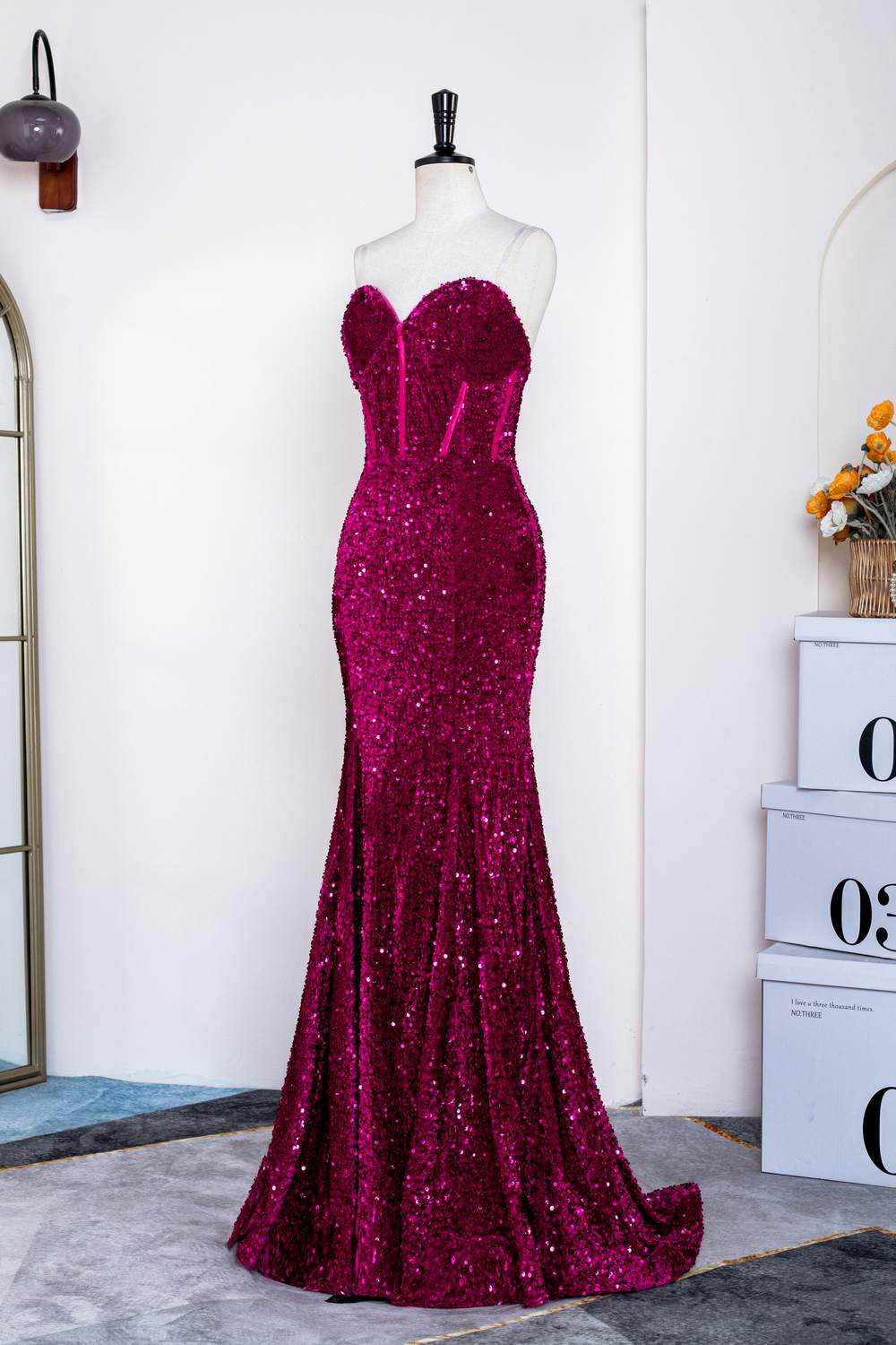 Dazzling Mermaid Strapless Sweetheart Corset Floor-Length Prom Dress