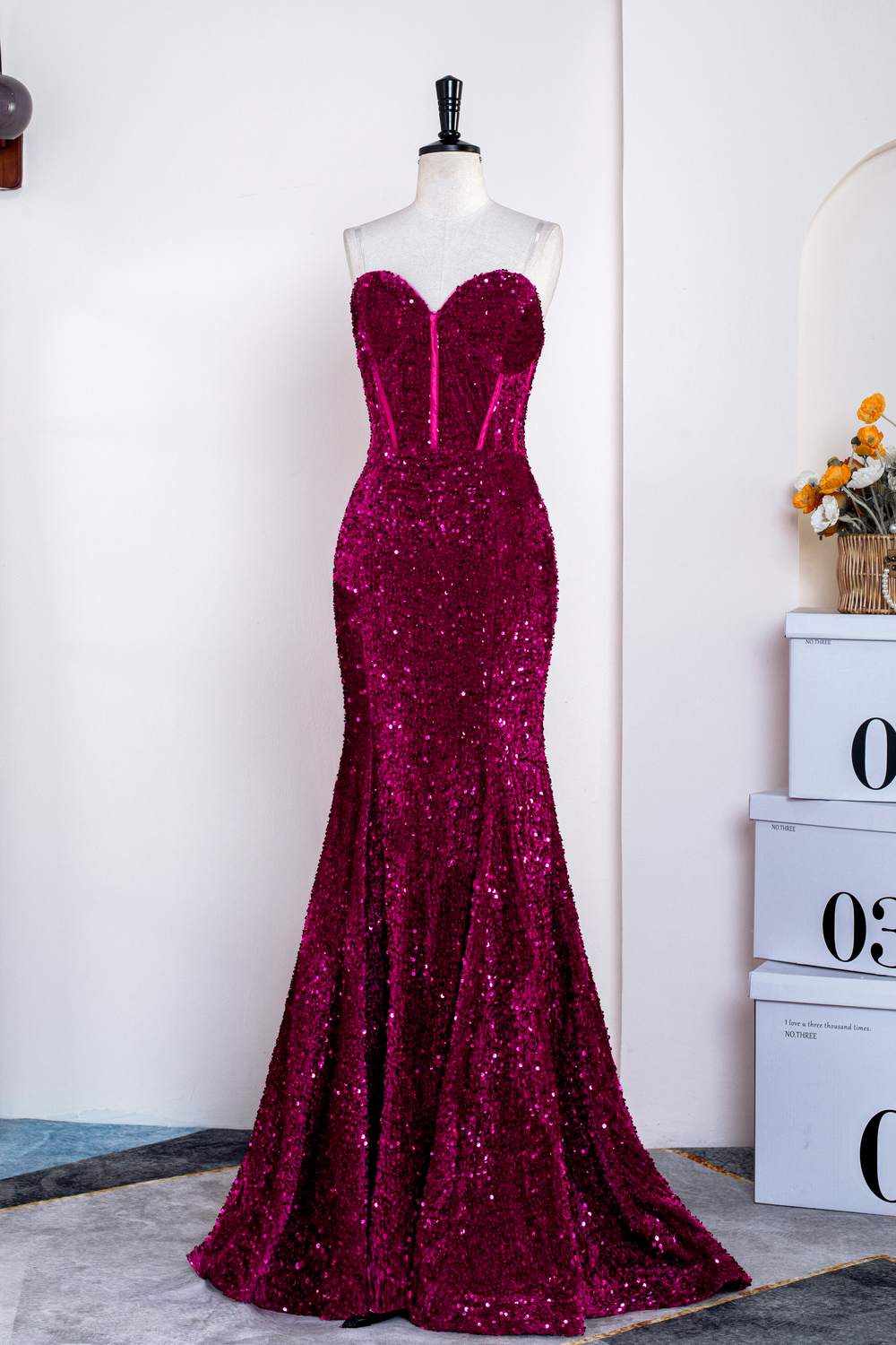 Dazzling Mermaid Strapless Sweetheart Corset Floor-Length Prom Dress
