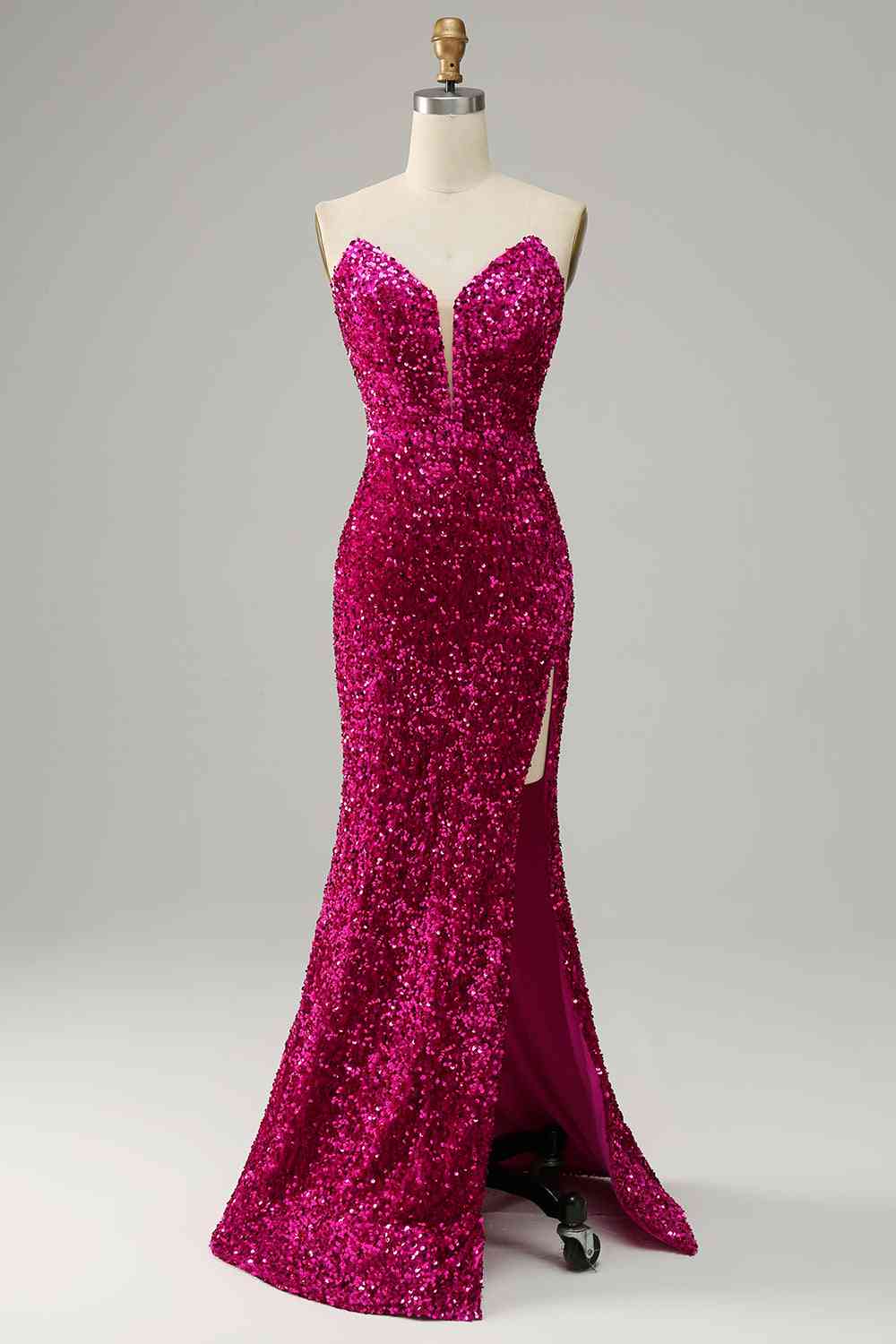 Dazzling Mermaid Sweetheart Strapless Open-Back Slit Floor-Length Prom Dress