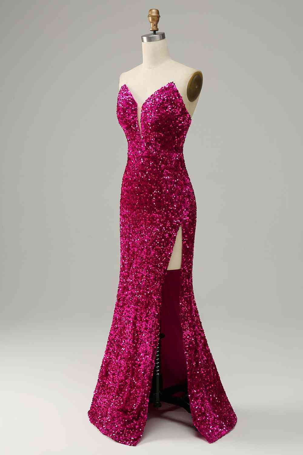 Dazzling Mermaid Sweetheart Strapless Open-Back Slit Floor-Length Prom Dress