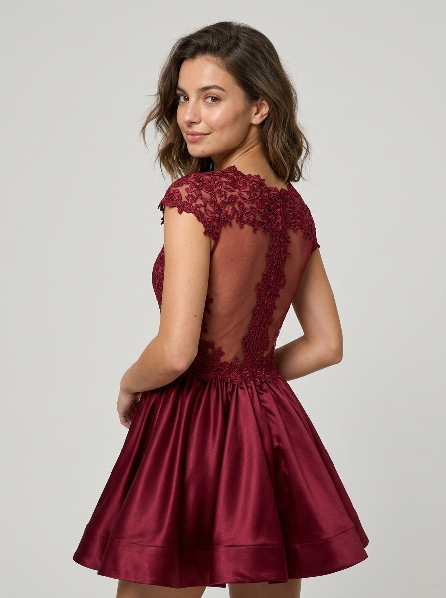Dazzling A-Line Sweetheart Spaghetti Strap Low V-Back Mini Sequin Bodice Chiffon Homecoming Dresses