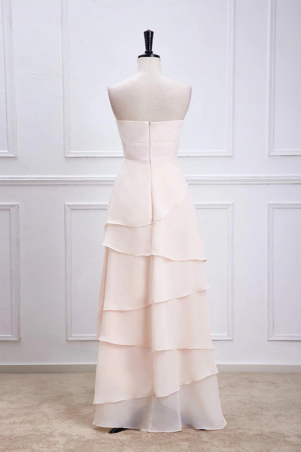 Delicate A-Line Strapless Sleeveless Floral-Appliqué Tiered Floor-Length Prom Dress