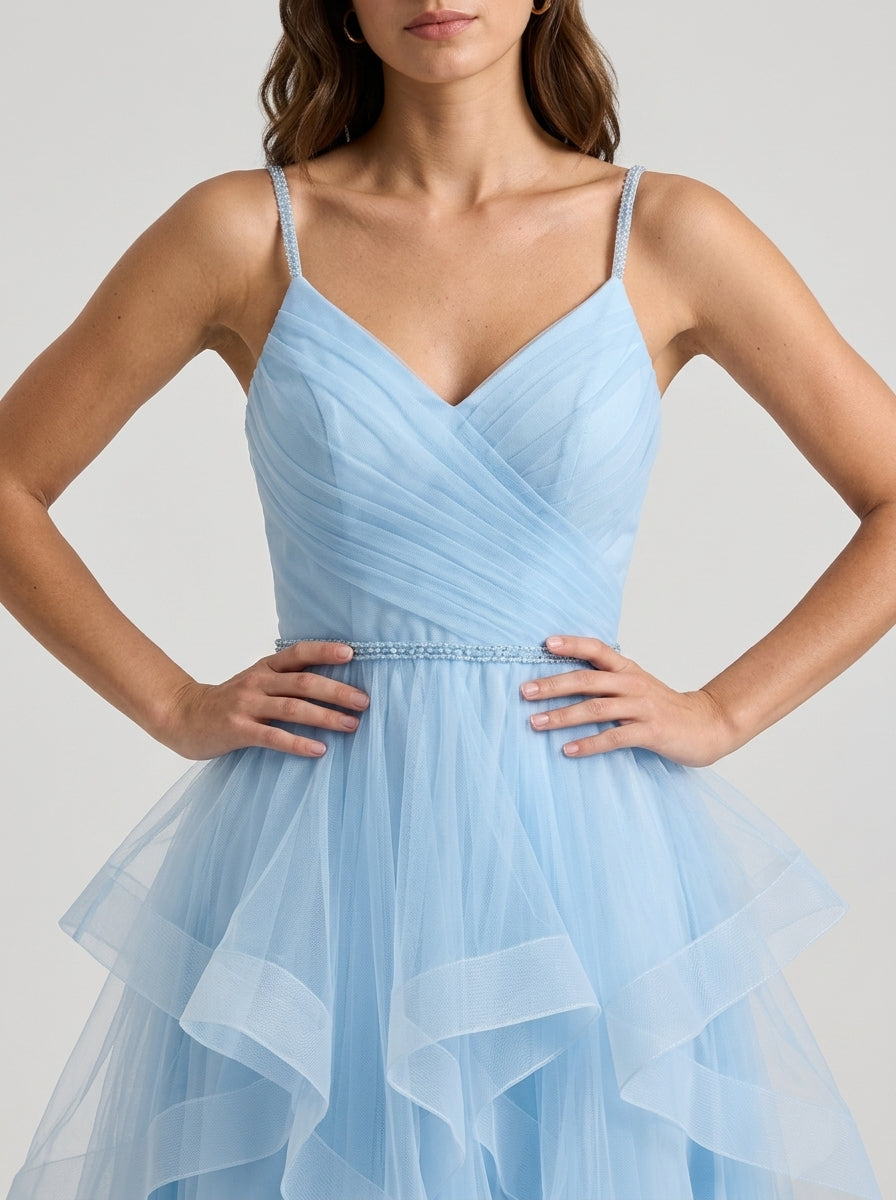 Dreamy A-Line Sweetheart Sleeveless Lace-Up Back Short Tiered Tulle Homecoming Dresses