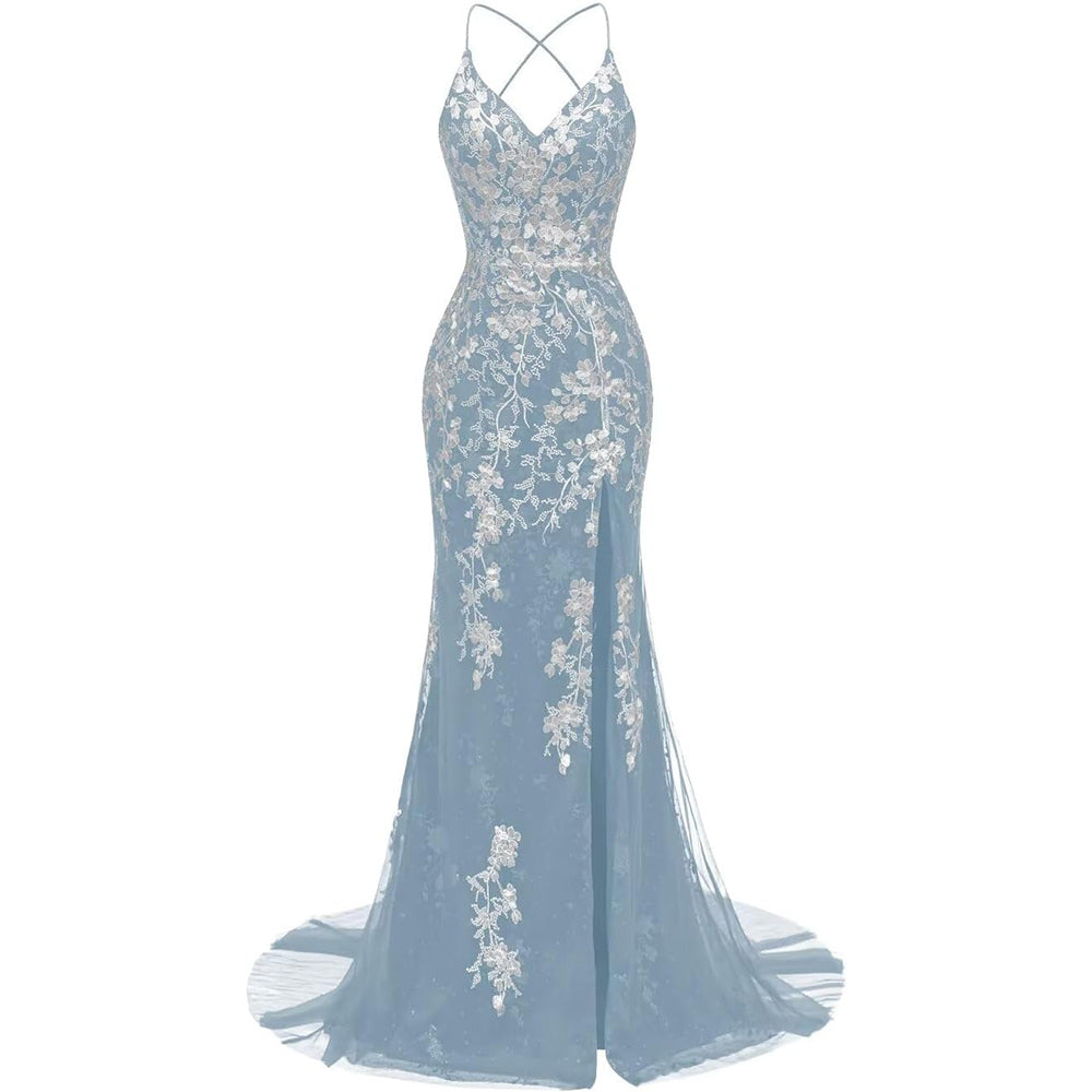 Meerjungfrau-Ballkleid aus italienischer Spitze mit Nudelträgern