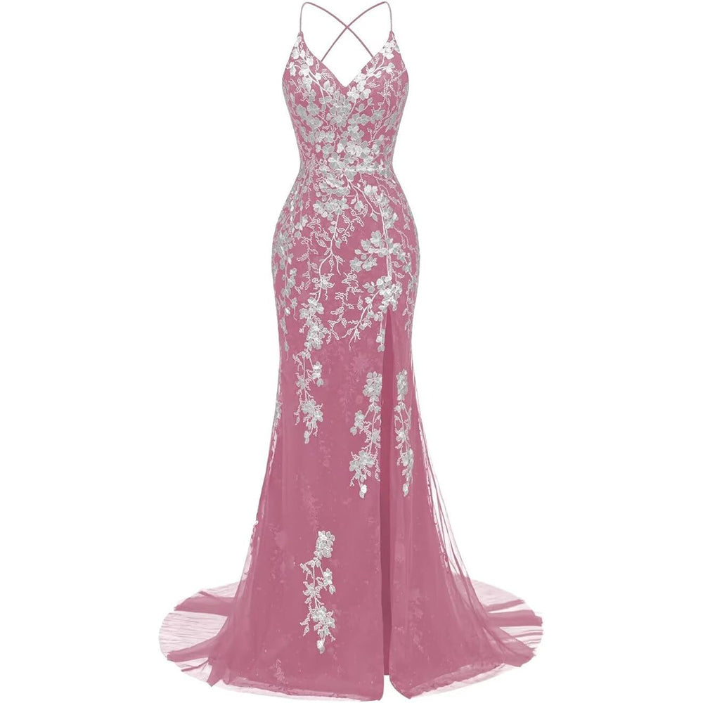 Meerjungfrau-Ballkleid aus italienischer Spitze mit Nudelträgern