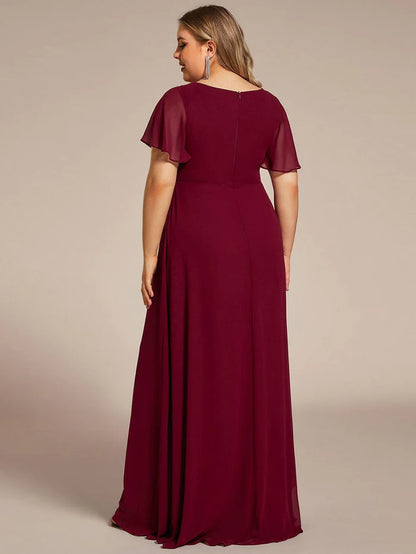 Plus Size Chiffon-Abendkleid mit hohem Schlitz und Blatt-Empire-Taille 