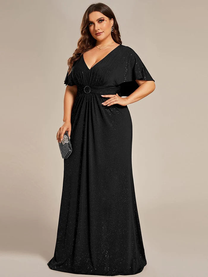 Glitzerndes Abendkleid im Meerjungfrau-Stil mit Fledermausärmeln und Taillenbetonung in Übergröße 