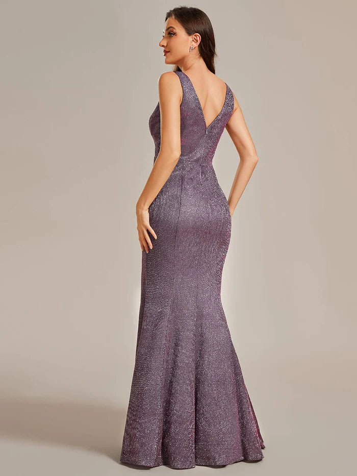 Funkelndes, ärmelloses, hochgeschlitztes Meerjungfrau-Glitzer-Abendkleid 