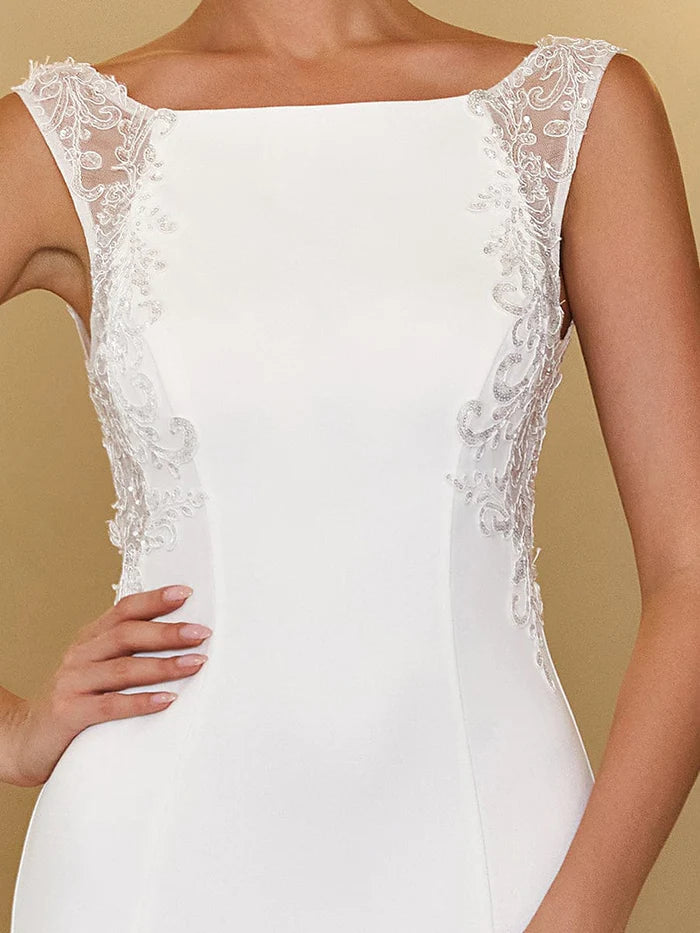 Robe de mariée moulante sans manches en dentelle, dos nu, queue de poisson 