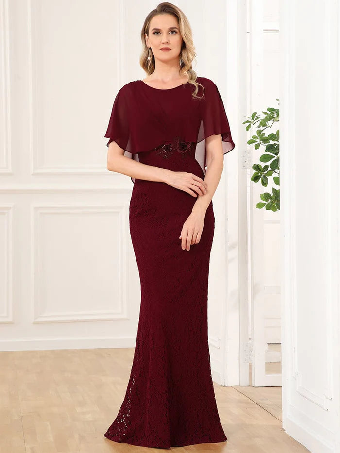 Chiffon-Überwurfkleid mit Fischschwanz und Spitze 